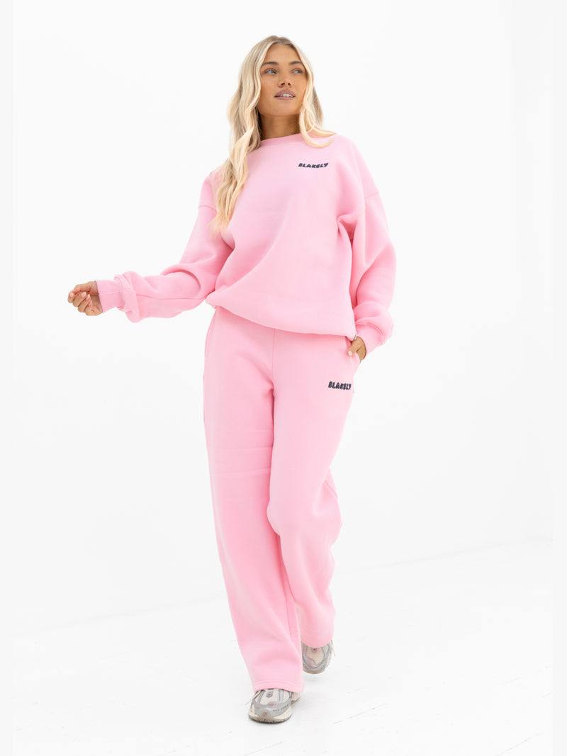 Cloud Print Wide Leg Sweatpants - Powder Pink