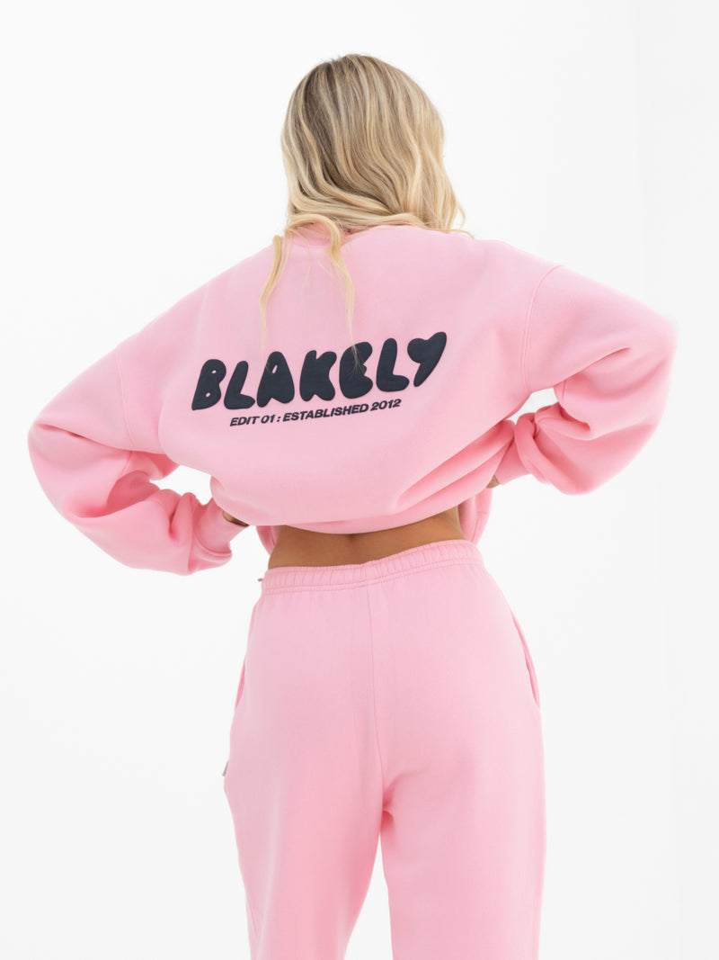 Cloud Print Wide Leg Sweatpants - Powder Pink