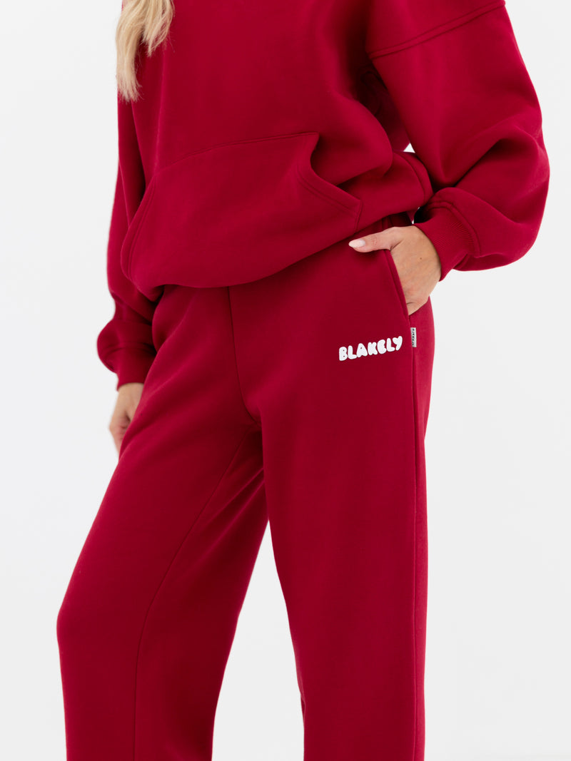 Cloud Print Wide Leg Sweatpants - Cherry Red