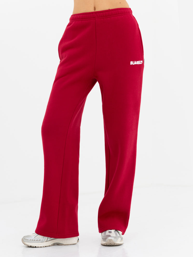 Cloud Print Wide Leg Sweatpants - Cherry Red