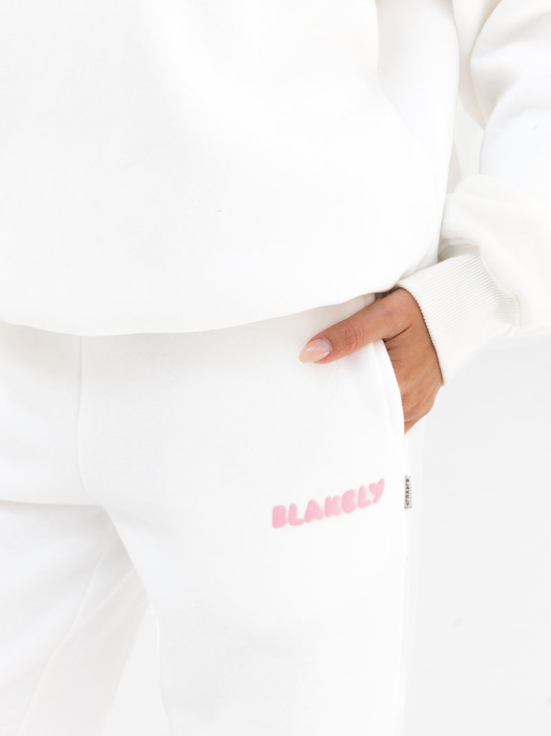 Cloud Print Wide Leg Sweatpants - Flat White & Powder Pink