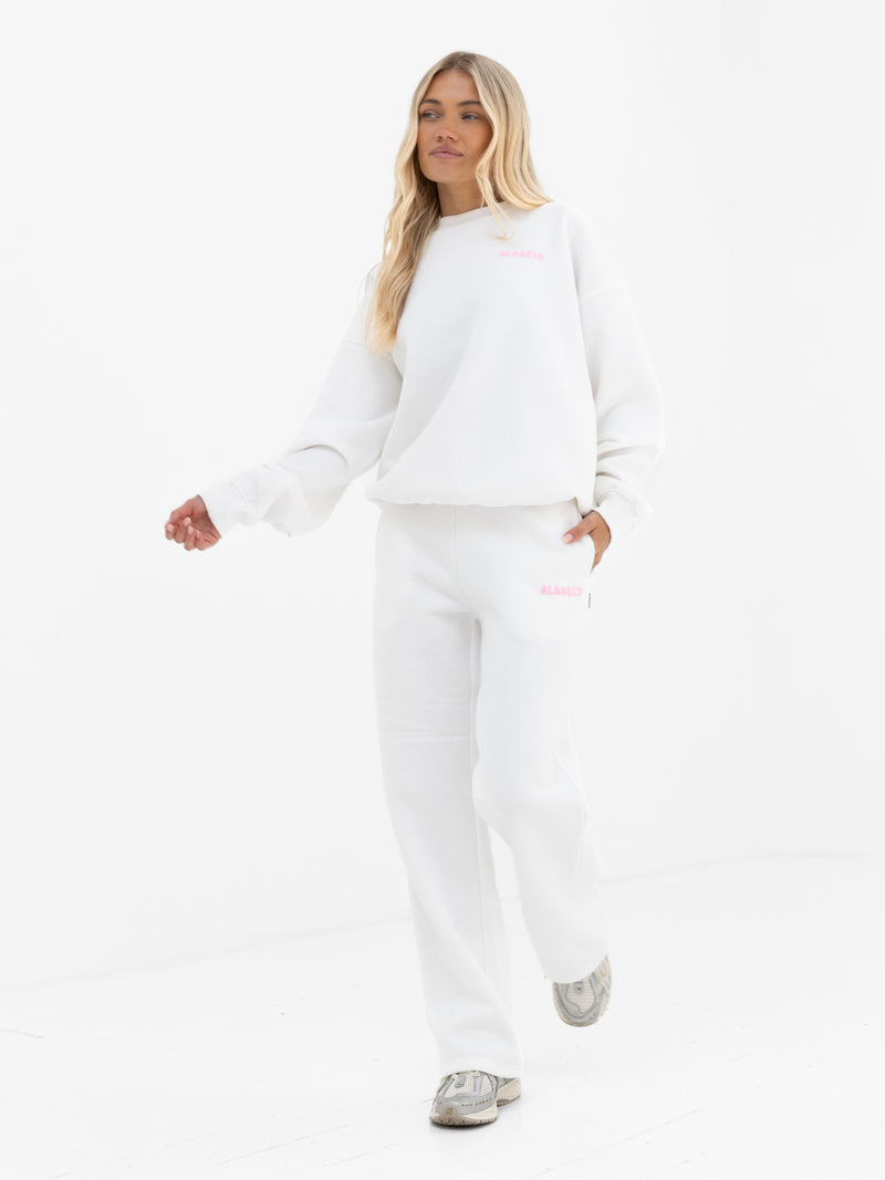 Cloud Print Wide Leg Sweatpants - Flat White & Powder Pink