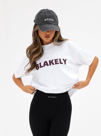 Sophia Oversized T-Shirt - White & Dark Cherry