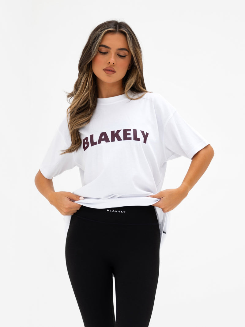 Sophia Oversized T-Shirt - White & Dark Cherry