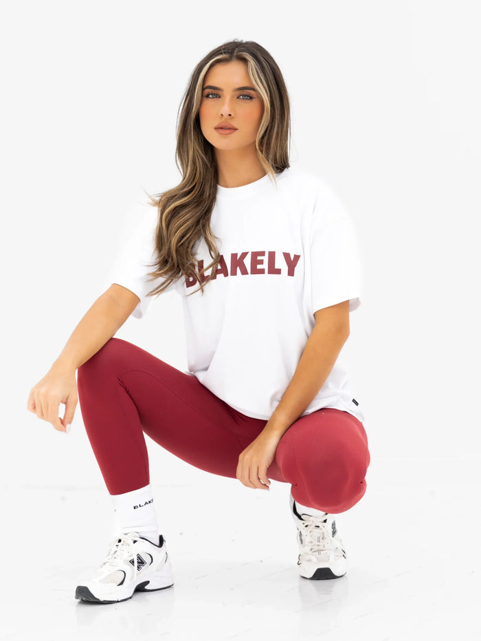 Sophia Oversized T-Shirt - White & Classic Red