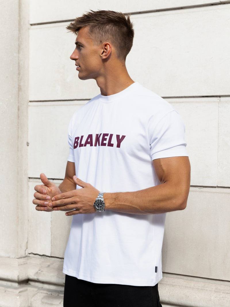 Raife Relaxed T-Shirt - White & Burgundy