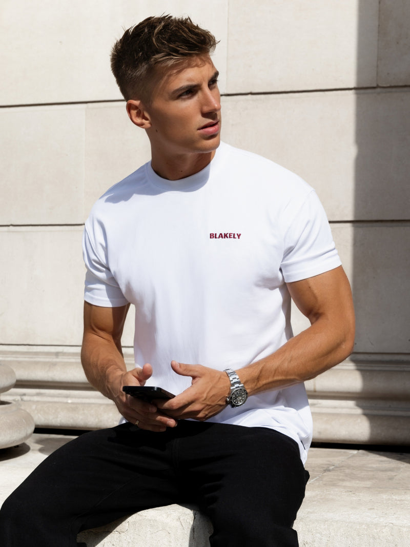 Rhys Relaxed T-Shirt - White & Burgundy