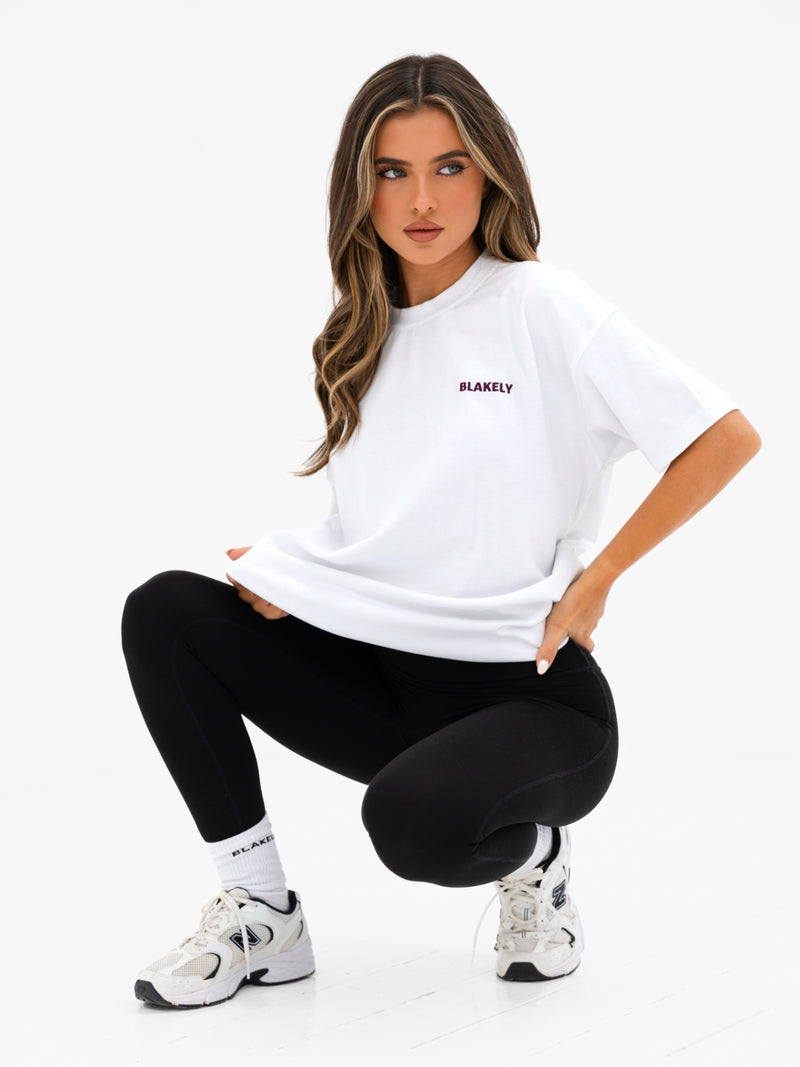 Isla Oversized T-Shirt - White & Dark Cherry