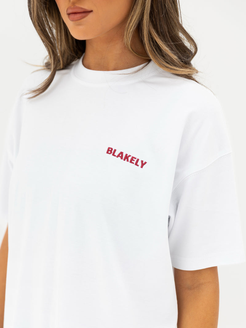 Isla Oversized T-Shirt - White & Classic Red