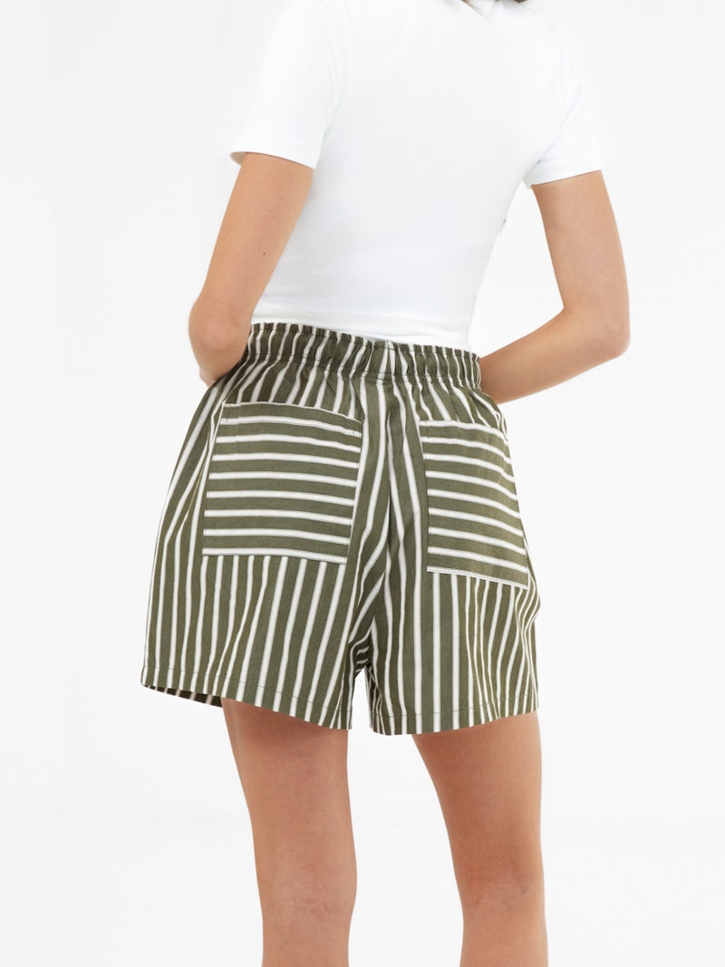 Kiara Stripe Shorts - Khaki Green