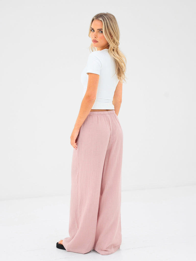 Mila Wide Leg Trousers - Light Rose