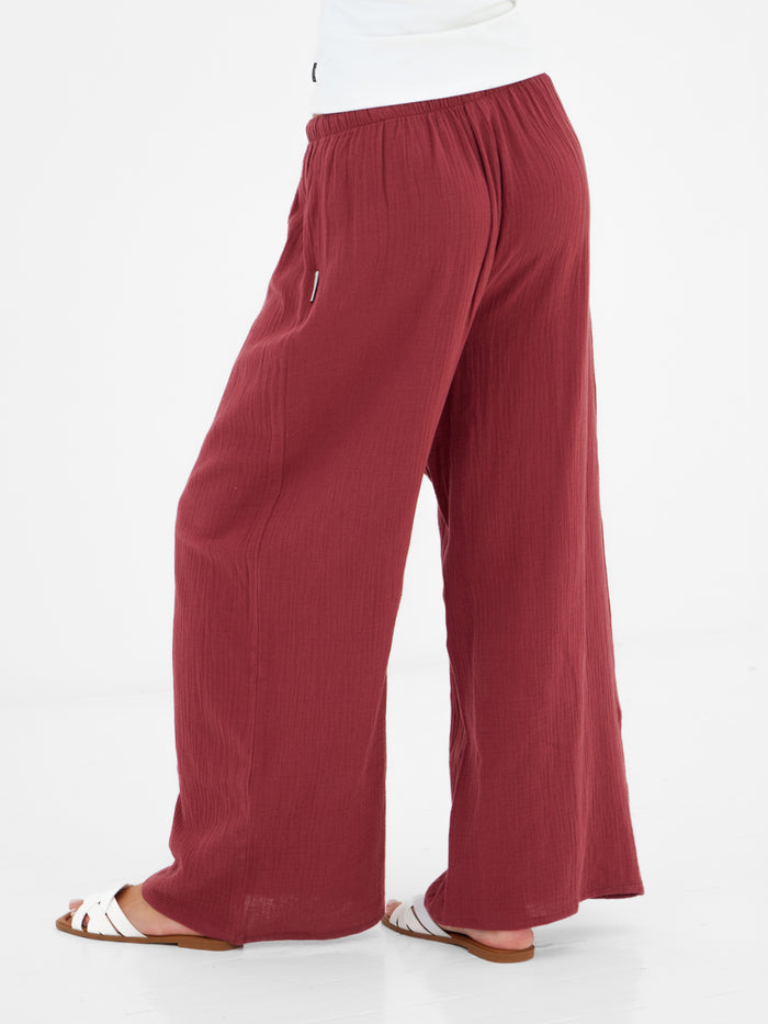 Mila Wide Leg Trousers - Washed Red
