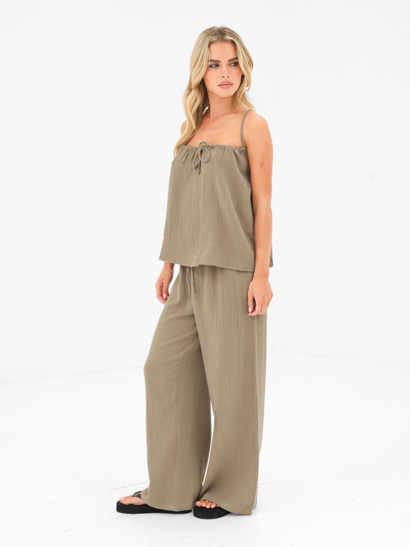 Mila Wide Leg Trousers - Taupe