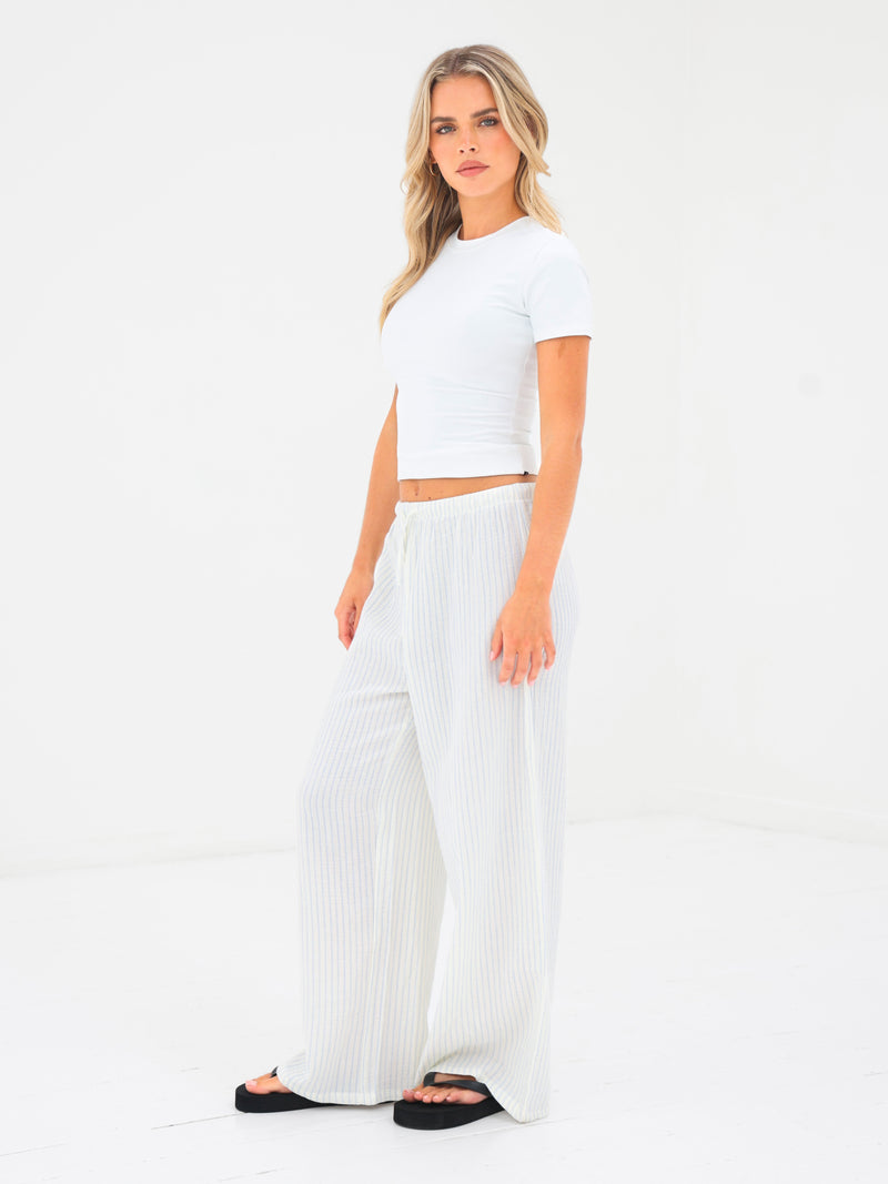 Mila Wide Leg Trousers - White & Blue Stripe