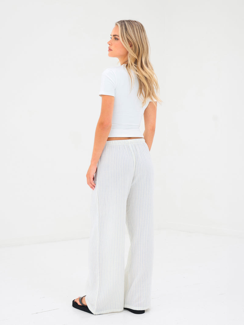 Mila Wide Leg Trousers - White & Blue Stripe