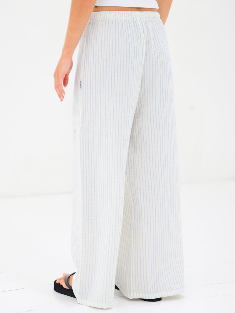 Mila Wide Leg Trousers - White & Blue Stripe