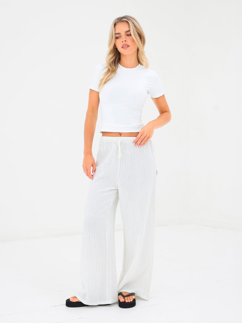 Mila Wide Leg Trousers - White & Blue Stripe