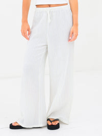 Mila Wide Leg Trousers - White & Blue Stripe