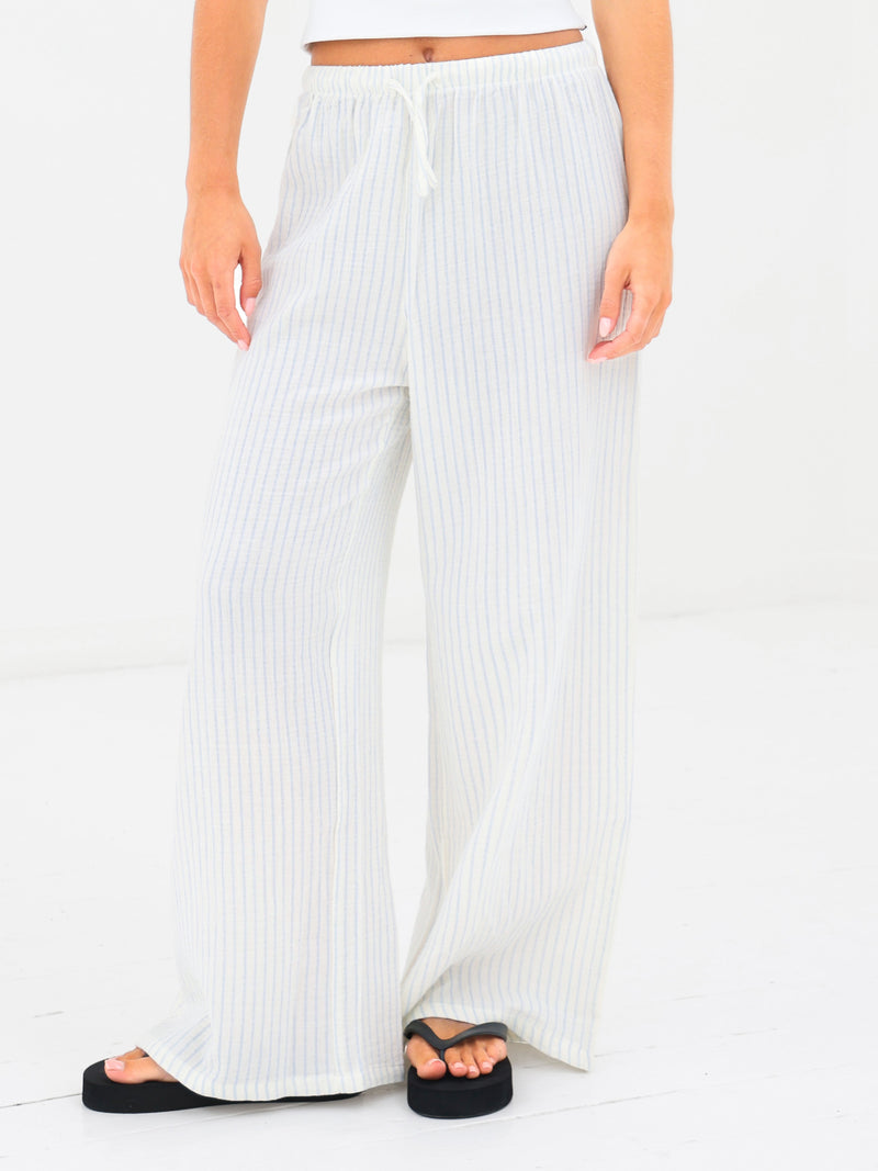 Mila Wide Leg Trousers - White & Blue Stripe