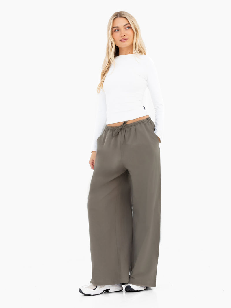 Maya Wide Leg Trousers - Safari Green