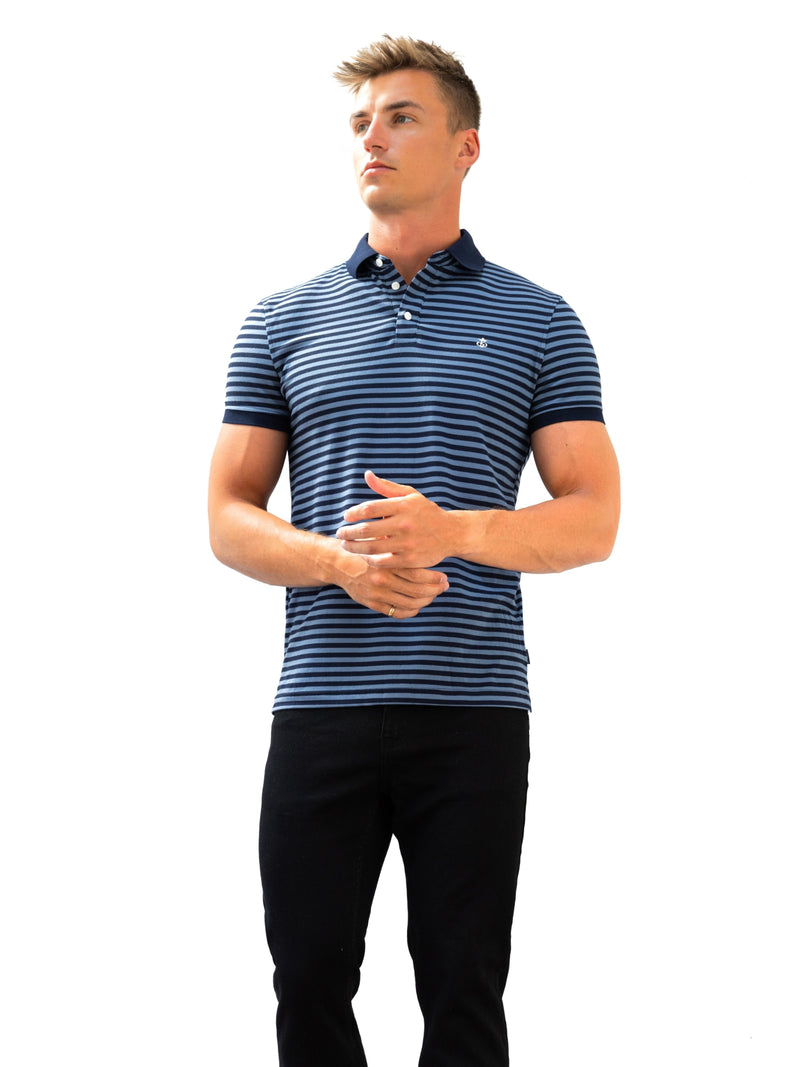 Stripe Polo Shirt - Mid Navy