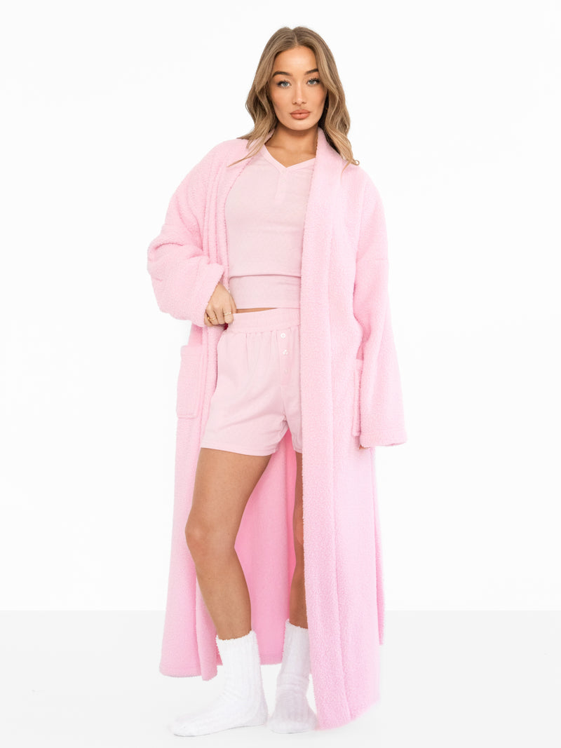 Embroidered Isabel Dressing Gown - Pale Pink