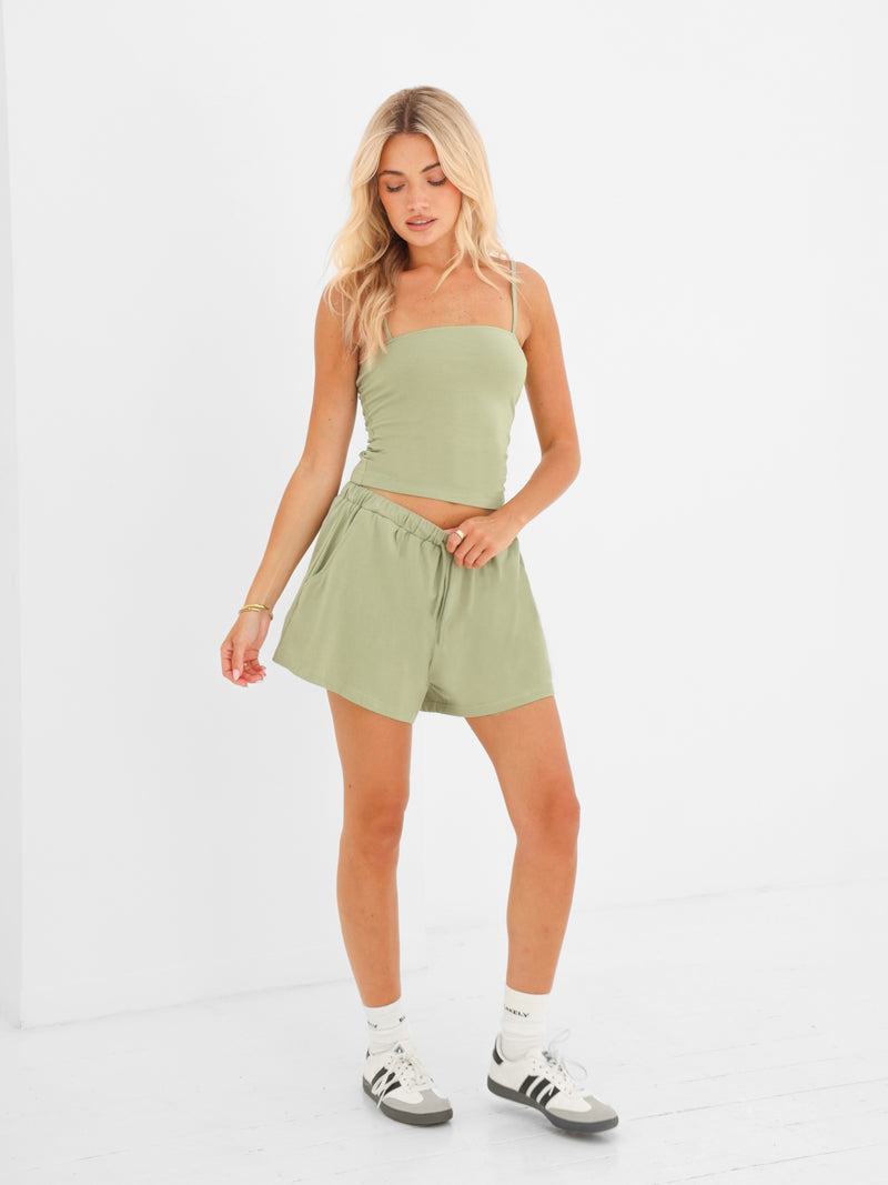 Ayla Cotton Cami Top - Warm Green