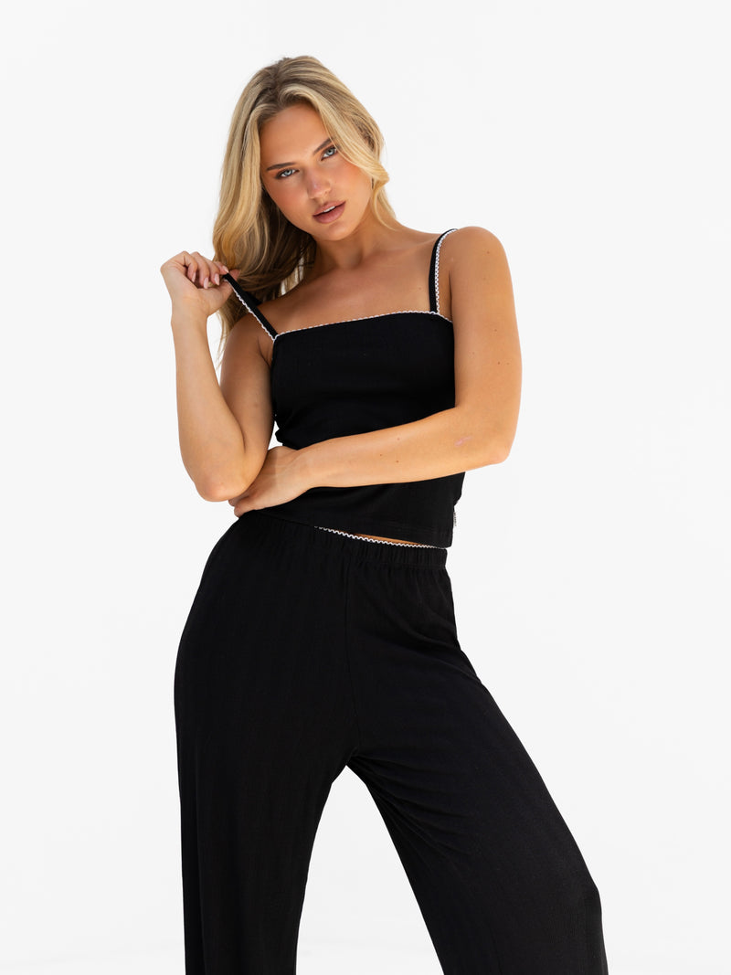 Aria Pointelle Trousers - Black