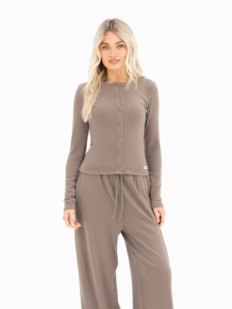 Ebony Button Up Cardigan - Neutral Taupe