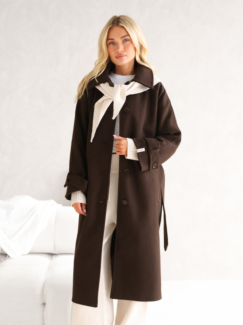 Madalyn Longline Coat - Dark Brown