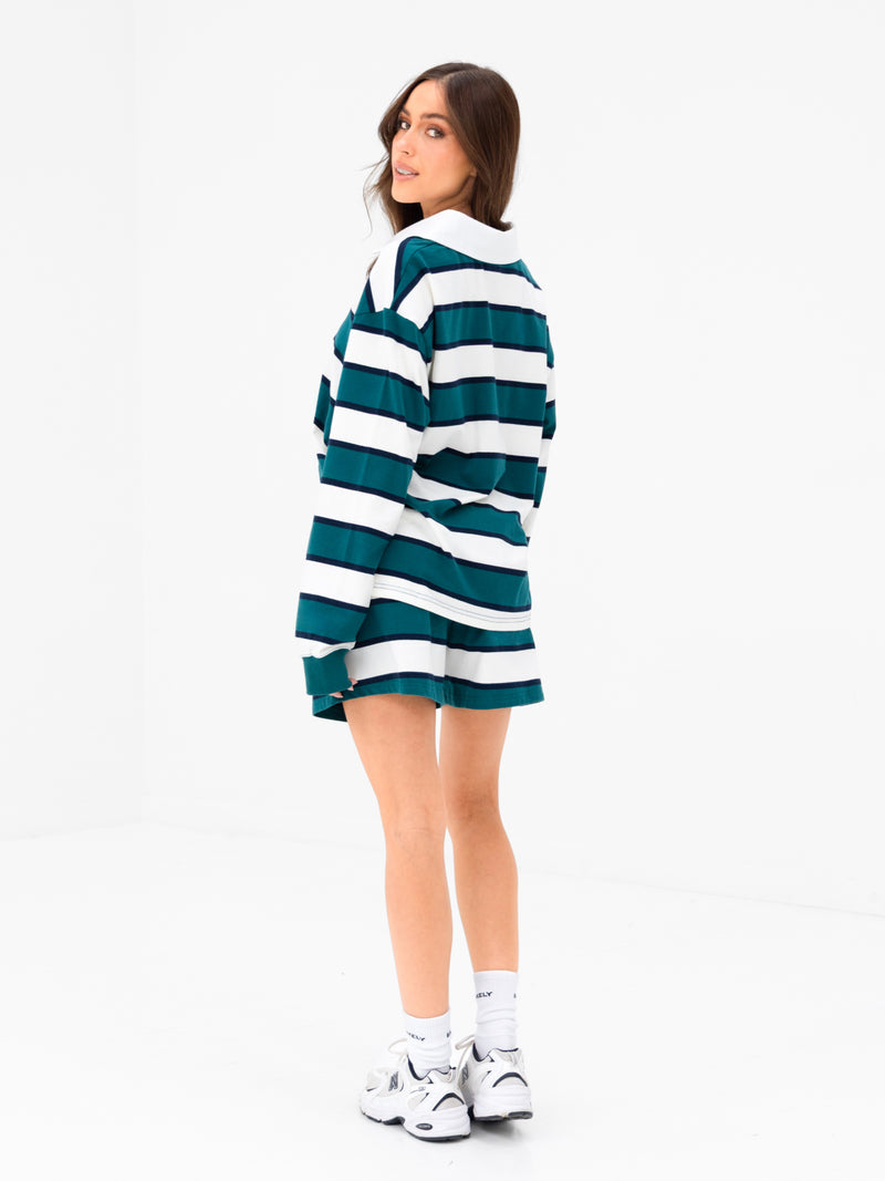 Skye Stripe Rugby Shirt - Green Mix
