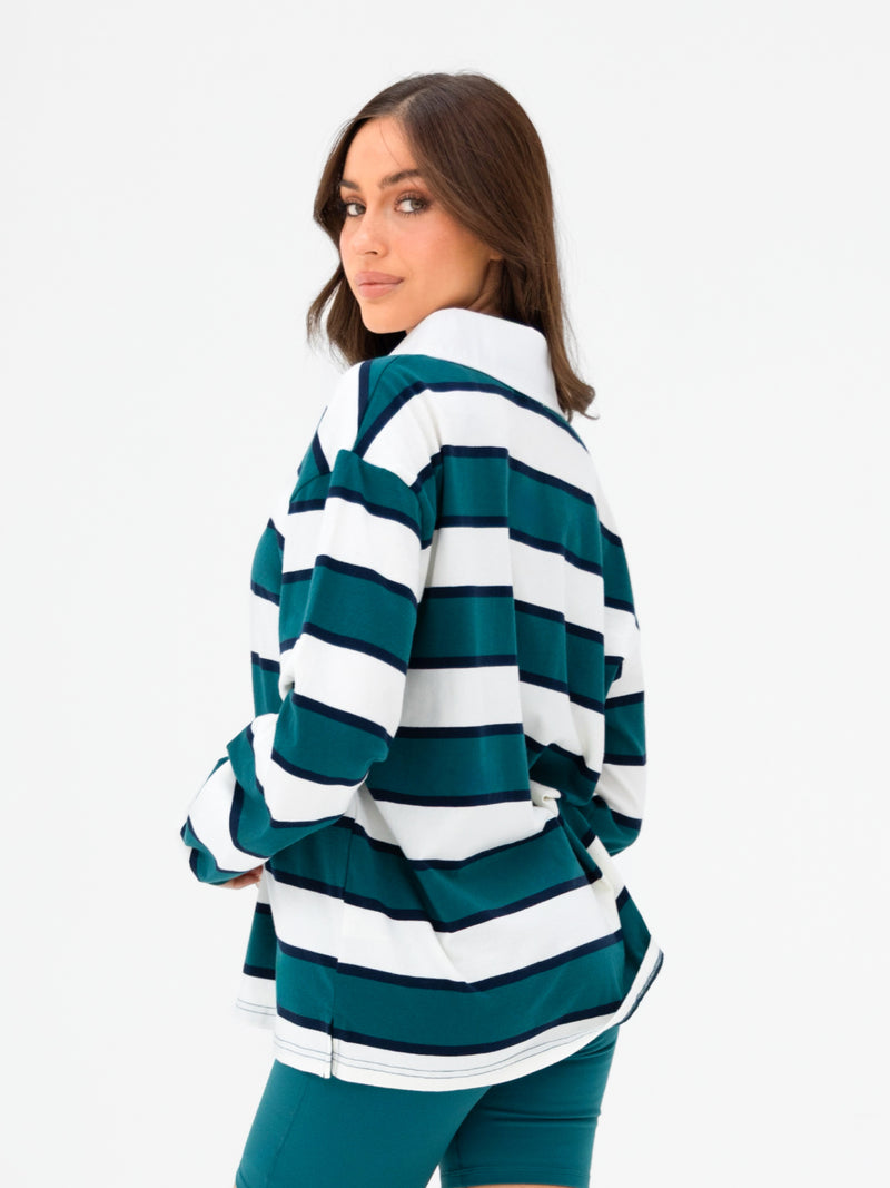 Skye Stripe Rugby Shirt - Green Mix