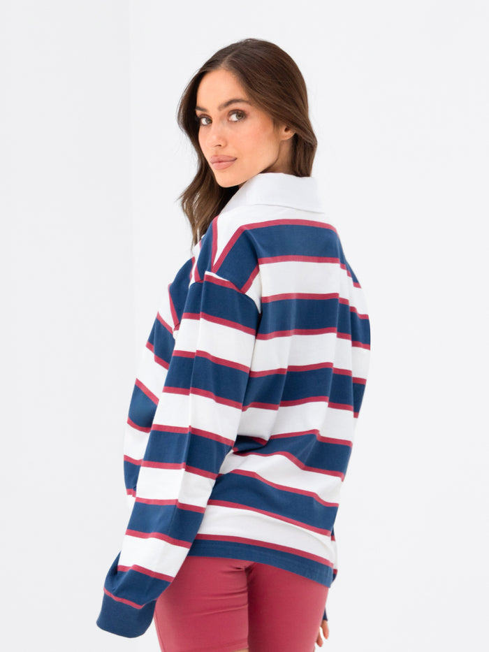 Skye Stripe Rugby Shirt - Red Mix