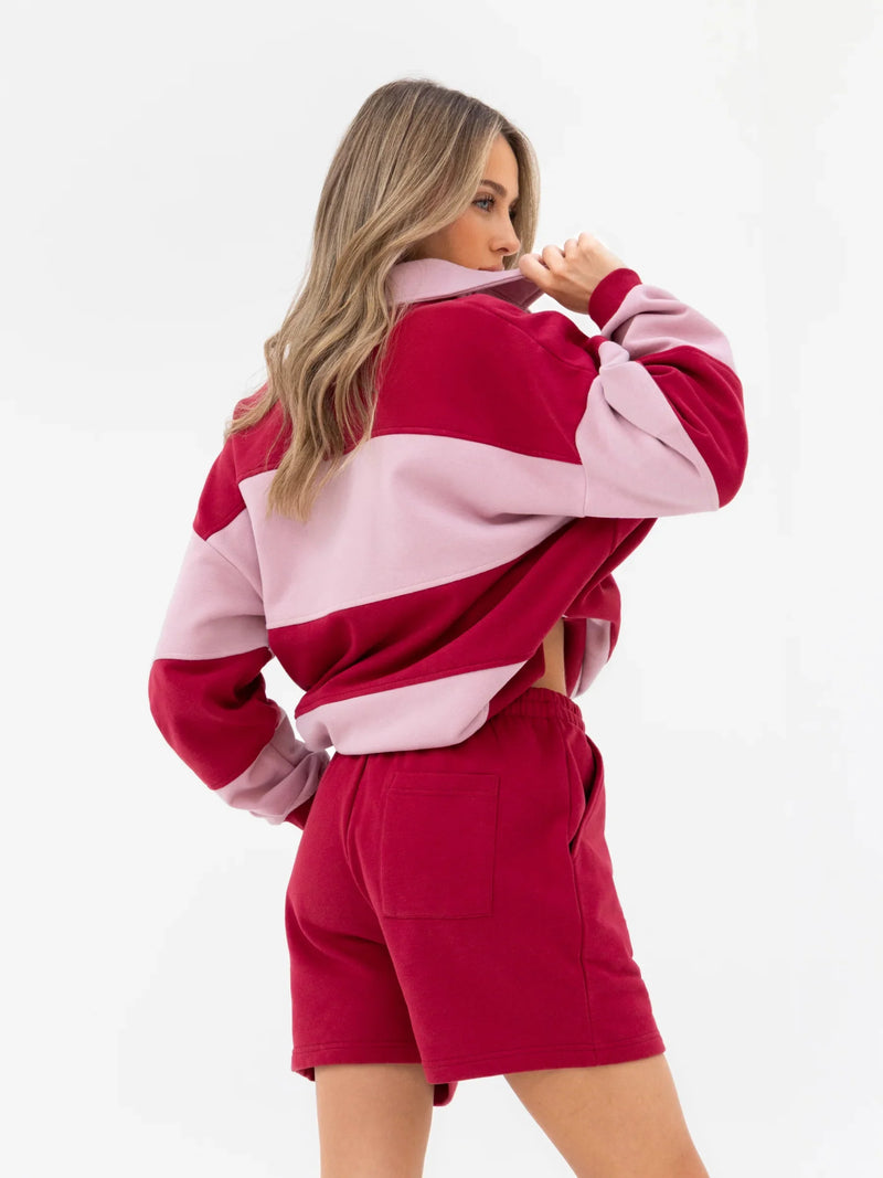 Harper Rugby Shirt - Berry Red & Pink