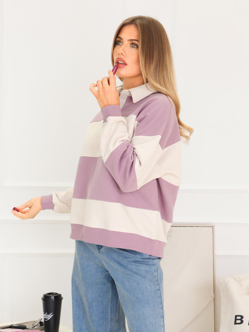 Harper Rugby Shirt - Lilac & Off White