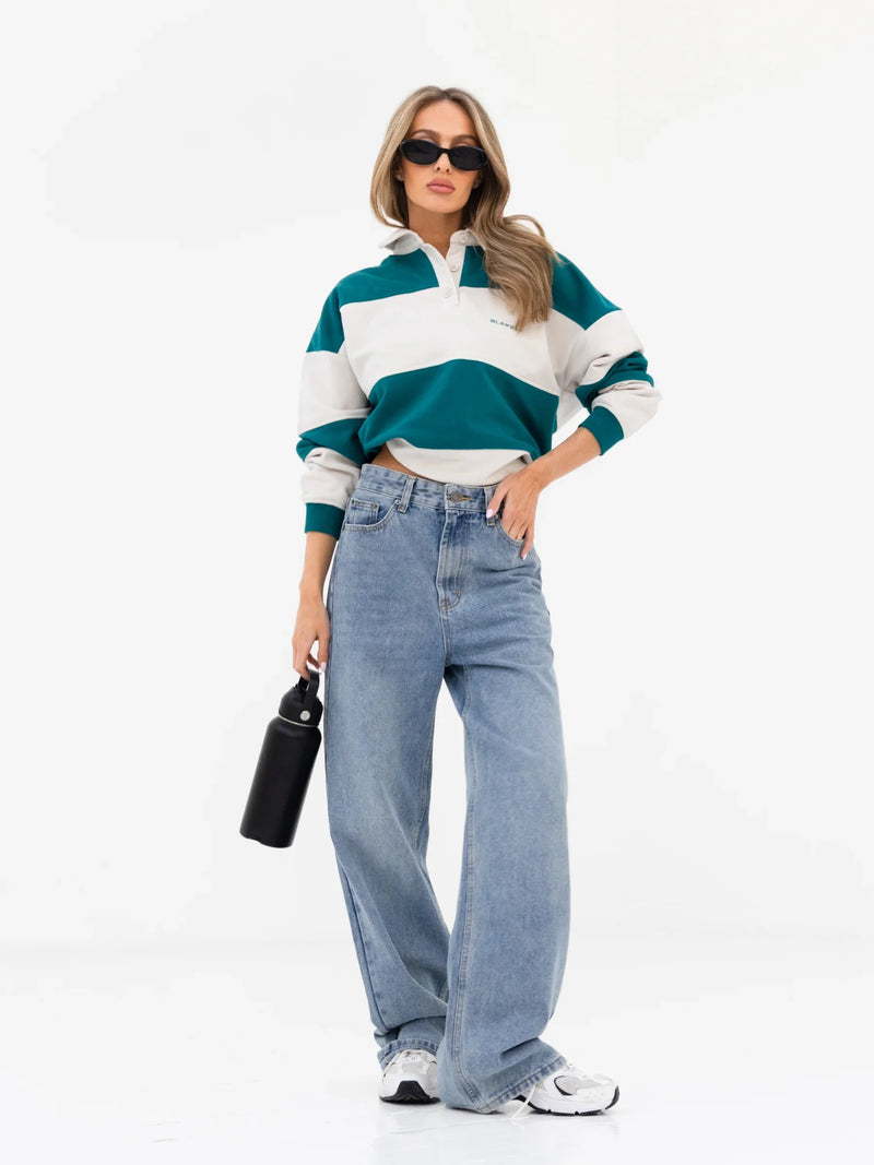 Harper Rugby Shirt - Teal & Off White