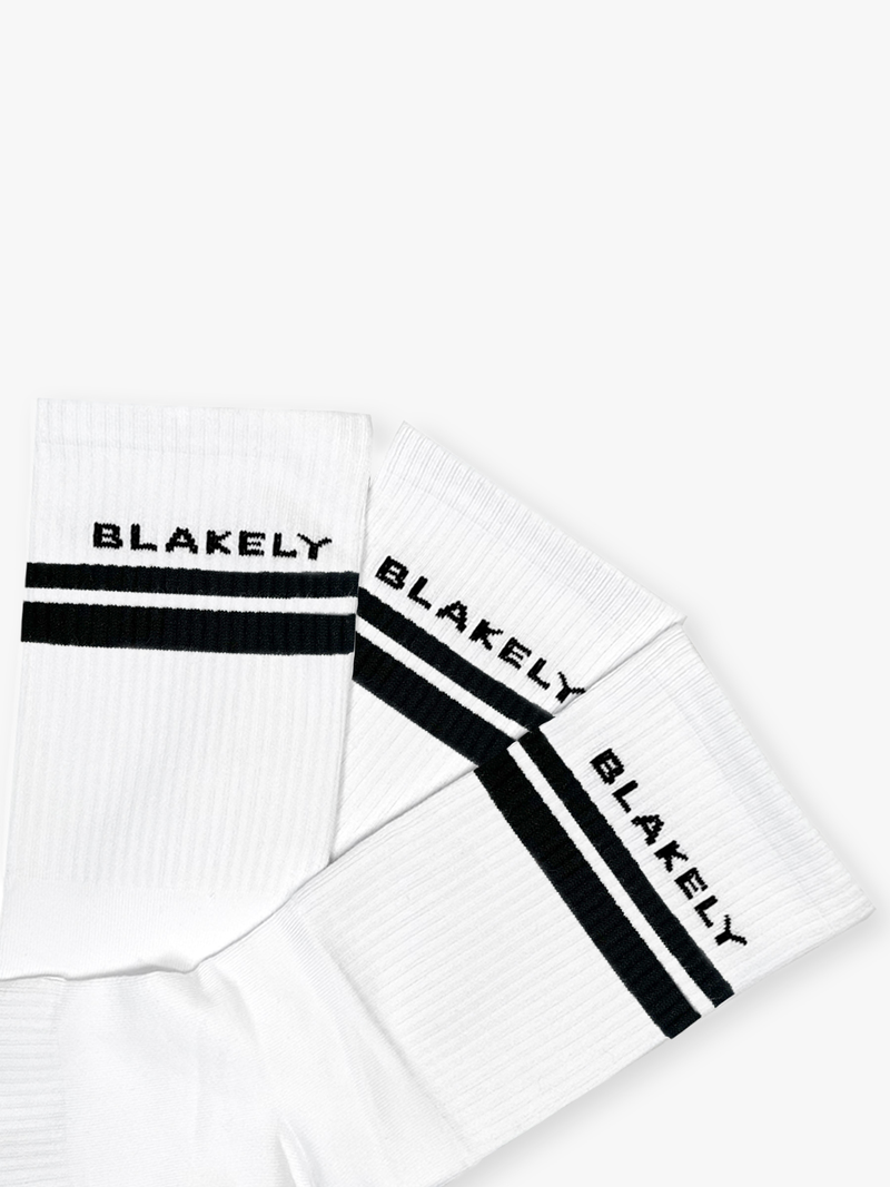 Blakely Crew Socks 3 Pack - White & Black