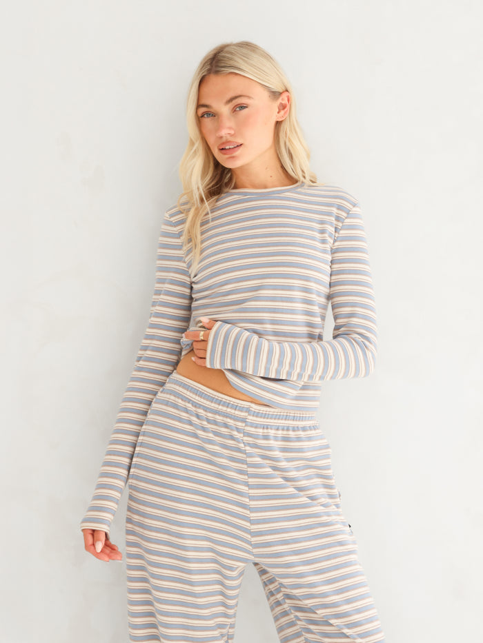 Sadie Stripe Long Sleeve Top - Baby Blue Stripe
