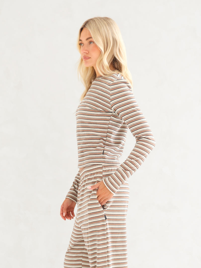 Sadie Stripe Long Sleeve Top - Tan Stripe