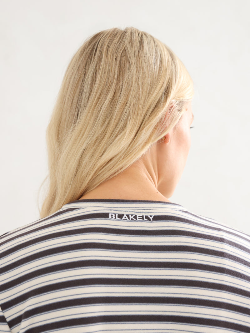 Sadie Stripe Long Sleeve Top - Charcoal Stripe