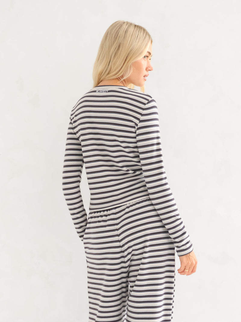 Sadie Stripe Long Sleeve Top - Charcoal Stripe