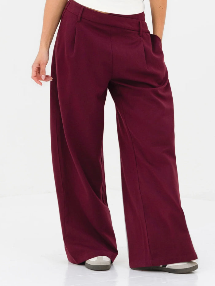 Kady Cross Over Trousers - Burgundy