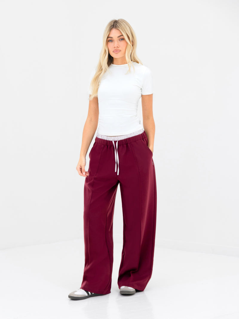 Alana Double Waist Trousers - Burgundy