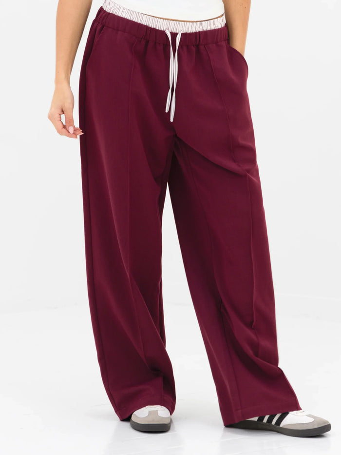 Alana Double Waist Trousers - Burgundy