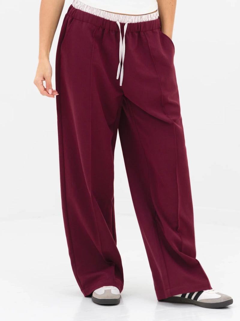 Alana Double Waist Trousers - Burgundy