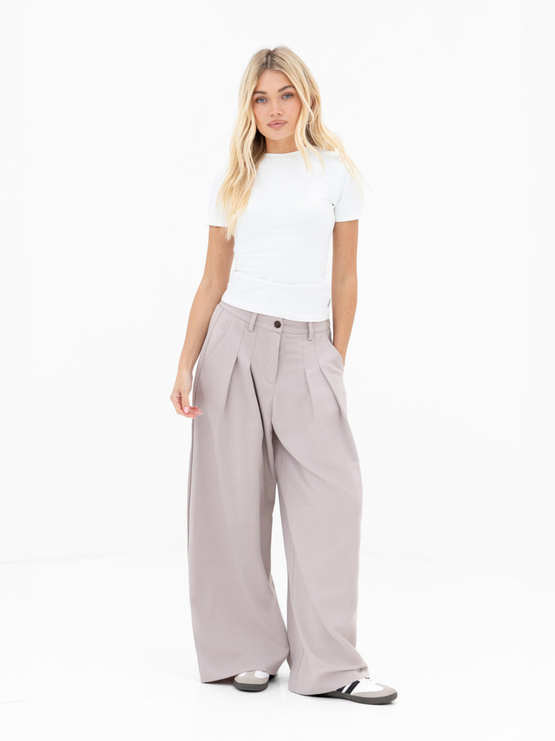 Ali Pleated Trousers - Pebble