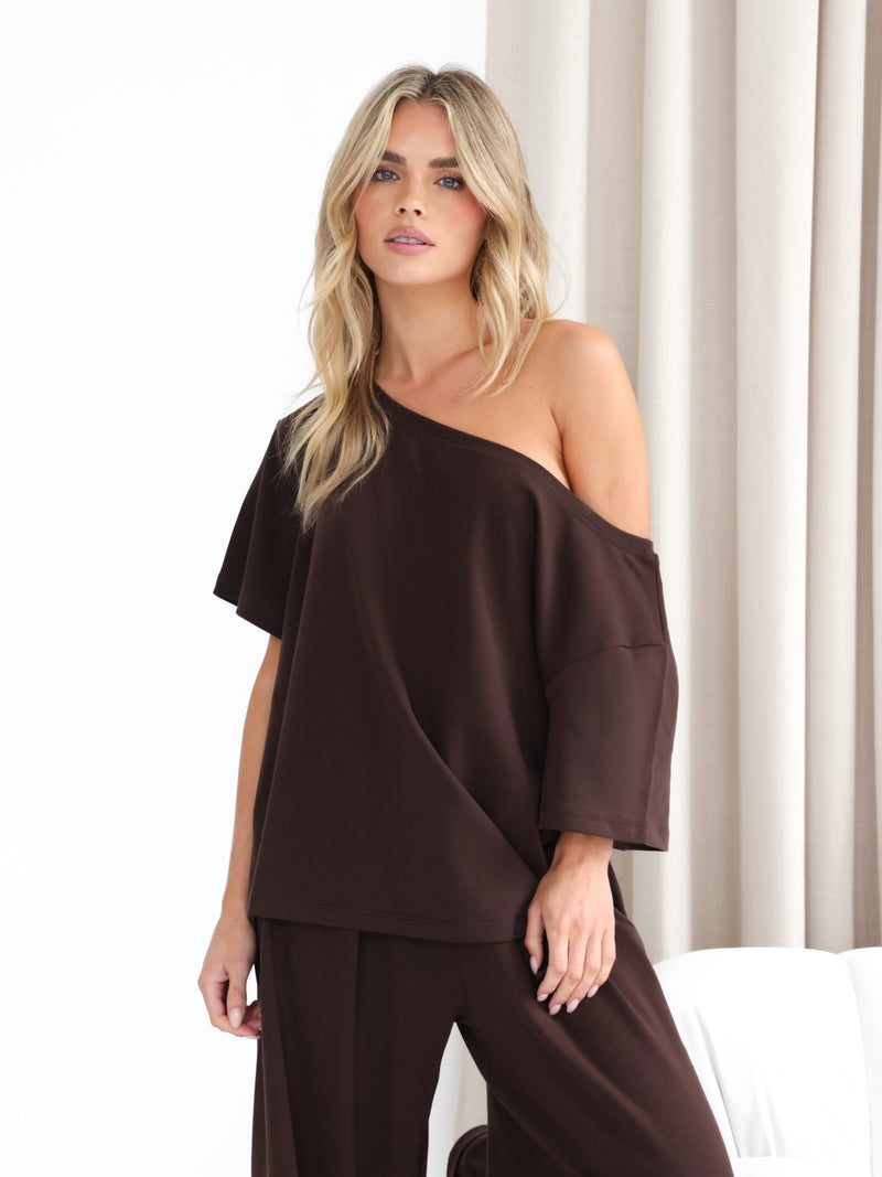Cleo Off The Shoulder Top - Brown