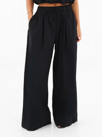 Kaia Wide Leg Poplin Trousers - Black