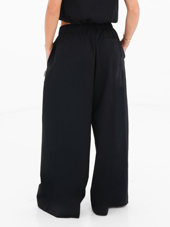 Kaia Wide Leg Poplin Trousers - Black