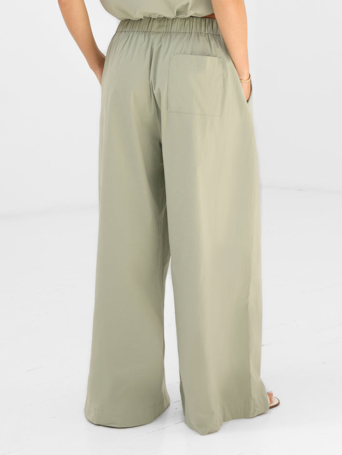 Kaia Wide Leg Poplin Trousers - Pistachio